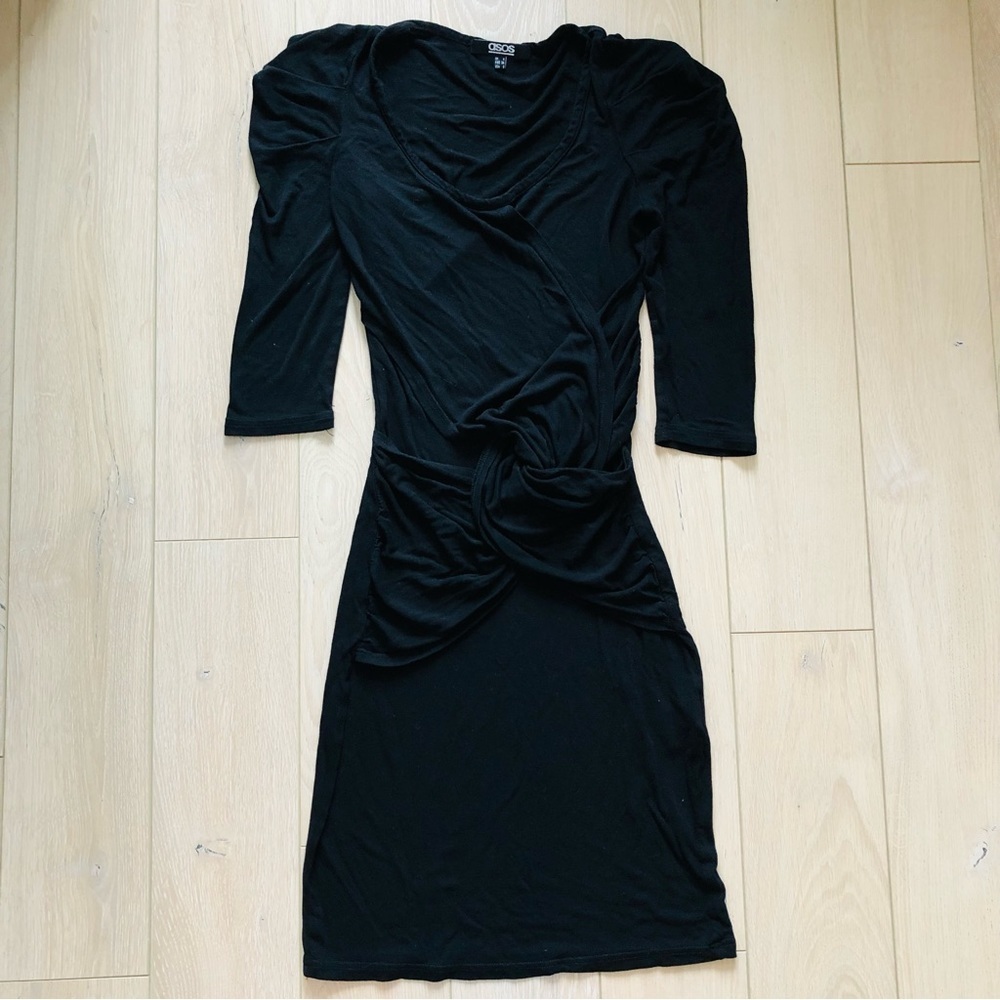 ASOS Black Puff Sleeve Twisted Dress